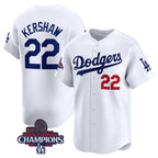 Los Angeles Dodgers #22 Clayton Kershaw White Fedasgoge 2024 World Series Champions Home Limited Stitched Jersey