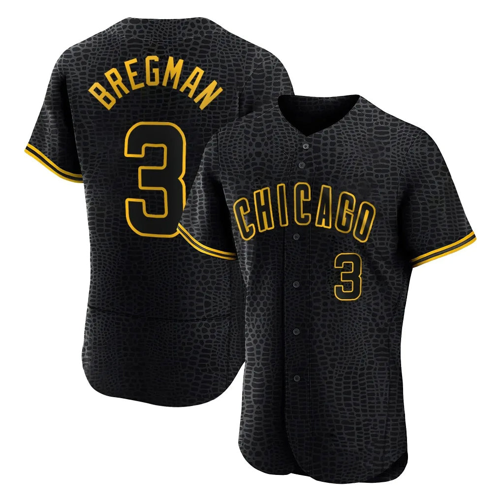 Chicago Cubs #3 Alex Bregman Player Black Fedasgoge Snake Skin City Limited Elite Home Game Stitched Jerseys