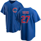 Chicago Cubs #27 Seiya Suzuki Royal Fedasgoge Cool Base Stitched Jersey