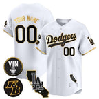 Custom Los Angeles Dodgers Vin Patch & Kobe Bryant Gold Trim Vapor Premier Limited Jersey V2 ¨C White Gold Fedasgoge