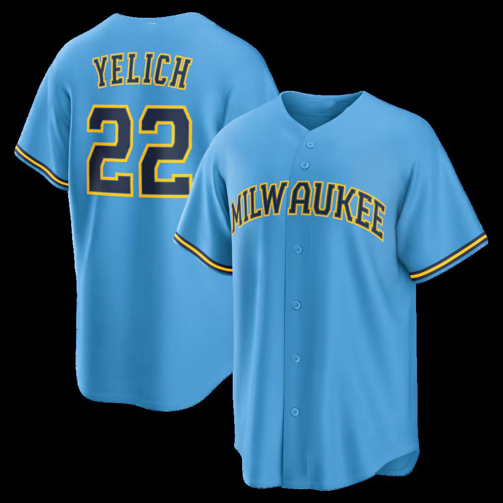 Milwaukee Brewers #22 Christian Yelich Light Blue Fedasgoge Road Replica Jersey