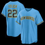 Milwaukee Brewers #22 Christian Yelich Light Blue Fedasgoge Road Replica Jersey