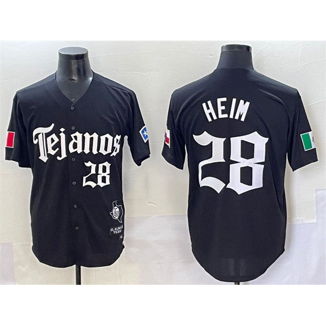Texas Rangers #28 Jonah Heim Black Fedasgoge Gothic Mexico 2025 Vapor Premier Limited Stitched Jersey