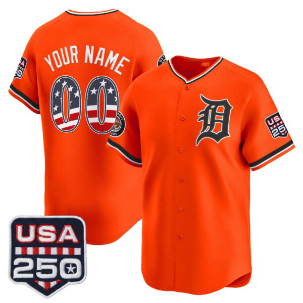 Custom Detroit Tigers Orange Fedasgoge USA 250 Fourth of July Vapor Premier Limited Jersey ¨C All Stitched