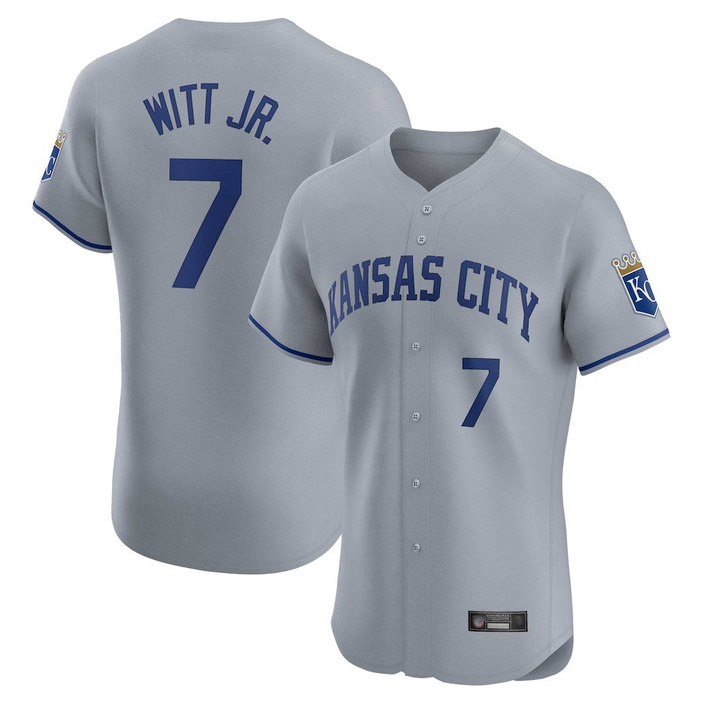 Kansas City Royals #7 Bobby Witt Jr. Player Gray Fedasgoge Limited Elite Home Stitched Jerseys