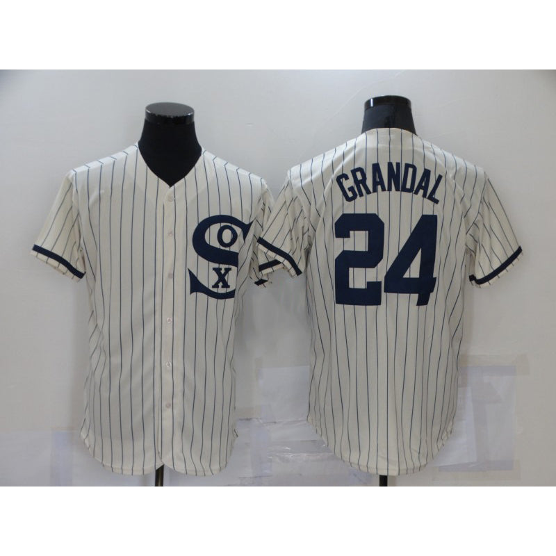 Chicago White Sox #24 Yasmani Grandal 2021 Cream Fedasgoge Navy Field of Dreams Name Flex Base Stitched Jersey