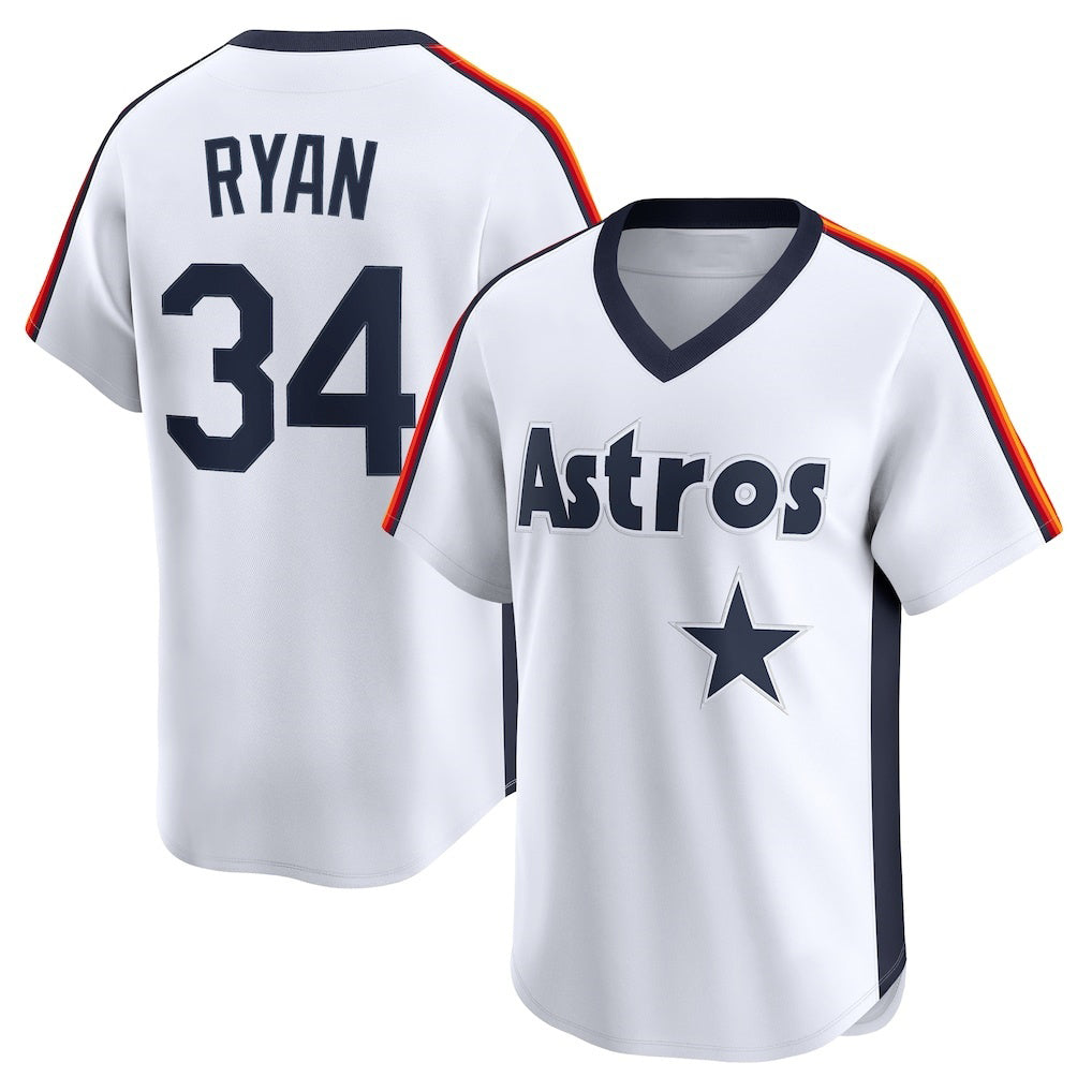 Houston Astros #34 Nolan Ryan White Fedasgoge Throwback Cooperstown Collection Limited Jersey