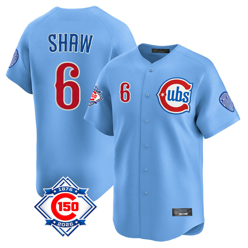 Chicago Cubs #6 Matt Shaw Player Light Blue Fedasgoge 150th Anniversary Limited Home Stitched Jerseys
