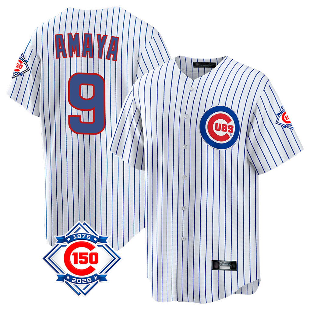 Chicago Cubs #9 Miguel Amaya Player White Fedasgoge 150th Anniversary Home Game Stitched Jerseys
