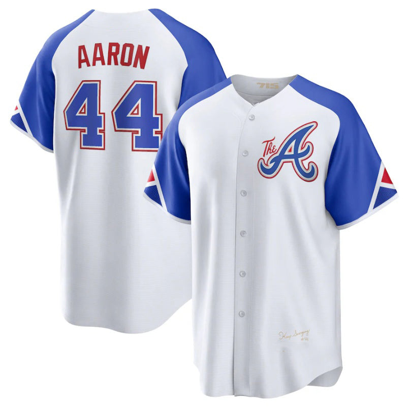 Atlanta Braves #44 Hank Aaron White Fedasgoge 2023 City Connect Cool Base Stitched Jersey