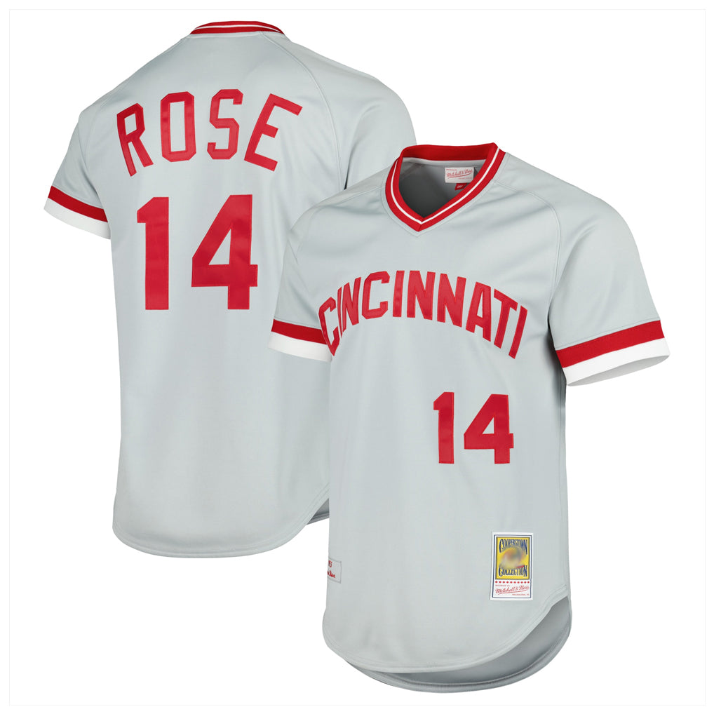 Cincinnati Reds #14 Pete Rose Player Gray Fedasgoge Mitchell & Ness Throwback Cooperstown Mesh T-shirt Game Stitched Jerseys