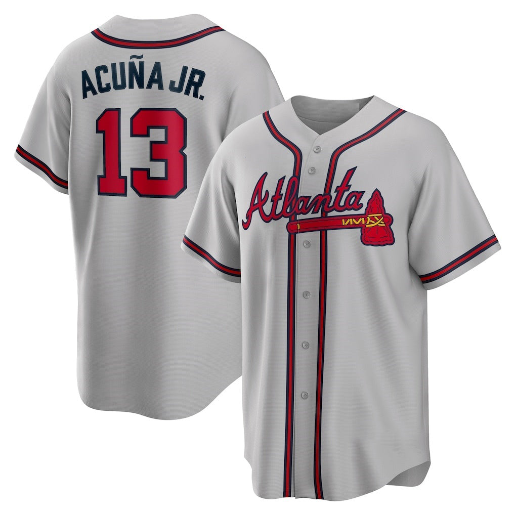 Atlanta Braves #13 Ronald Acuna Jr. Gray FOULKSSHOP Road Replica Player Name Jersey