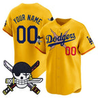 Custom Los Angeles Dodgers x One Piece Gold Fedasgoge Zoro Patch Vapor Premier Limited Jersey - Stitched