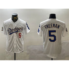 Los Angeles Dodgers #5 Freddie Freeman White Gold Fedasgoge 2024 World Series With Fernando Memorial Patch Home Limited Stitched Jersey