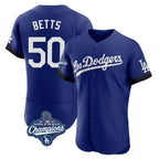 Los Angeles Dodgers #50 Mookie Betts Player Royal Fedasgoge World Series Meet City Connect Elite Home Stitched Jerseys