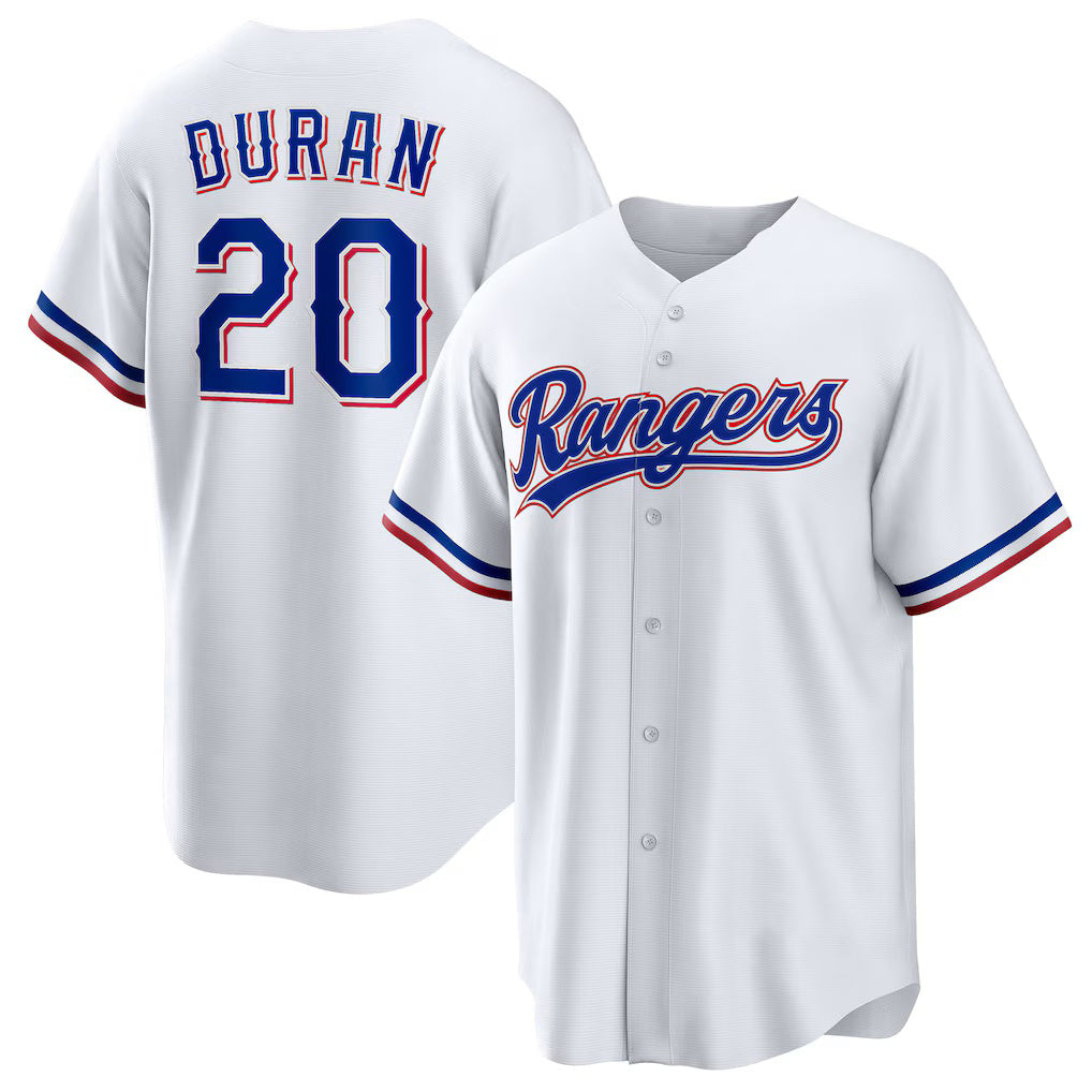 Texas Rangers #20 Ezequiel Duran White Fedasgoge Home Replica Jersey