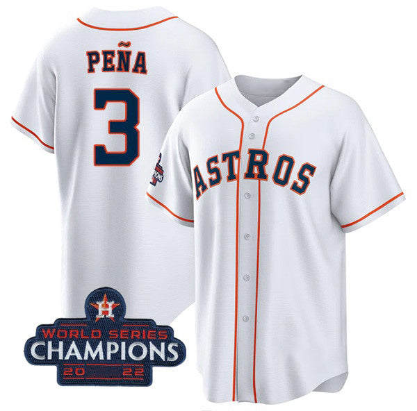 Houston Astros #3 Jeremy Pena White Fedasgoge 2022 World Series Champions Cool Base Stitched Jersey