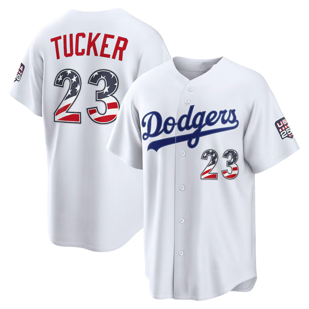 Los Angeles Dodgers #23 Kyle Tucker USA 250 Fourth of July Home Stadium Jersey - White Fedasgoge