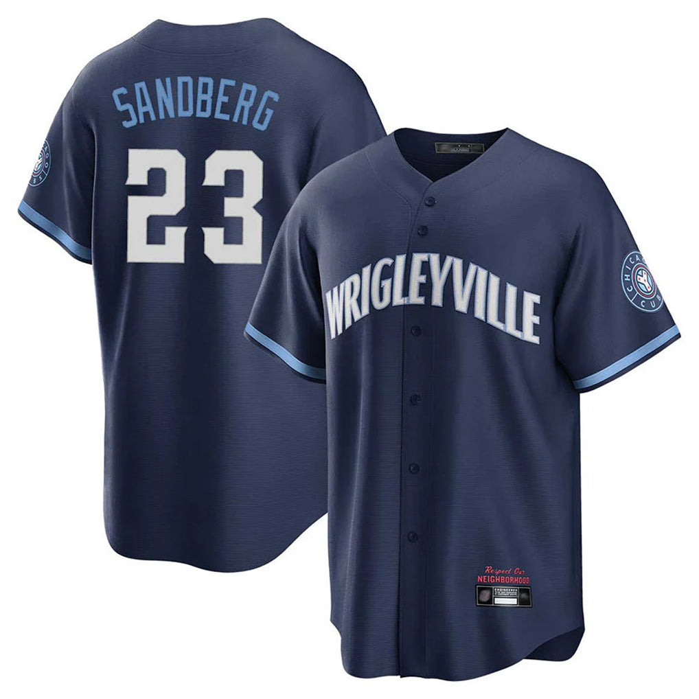 Chicago Cubs #23 Ryne Sandberg Player Navy Fedasgoge City Connect Home Game Stitched Jerseys