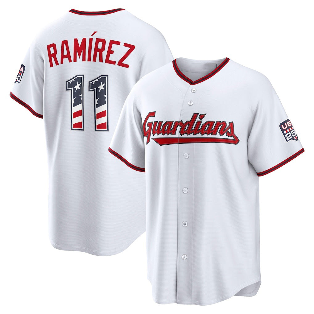 Cleveland Guardians #11 Jos¨¦ Ram¨ªrez USA 250 Fourth of July Home Stadium Jersey - White Fedasgoge
