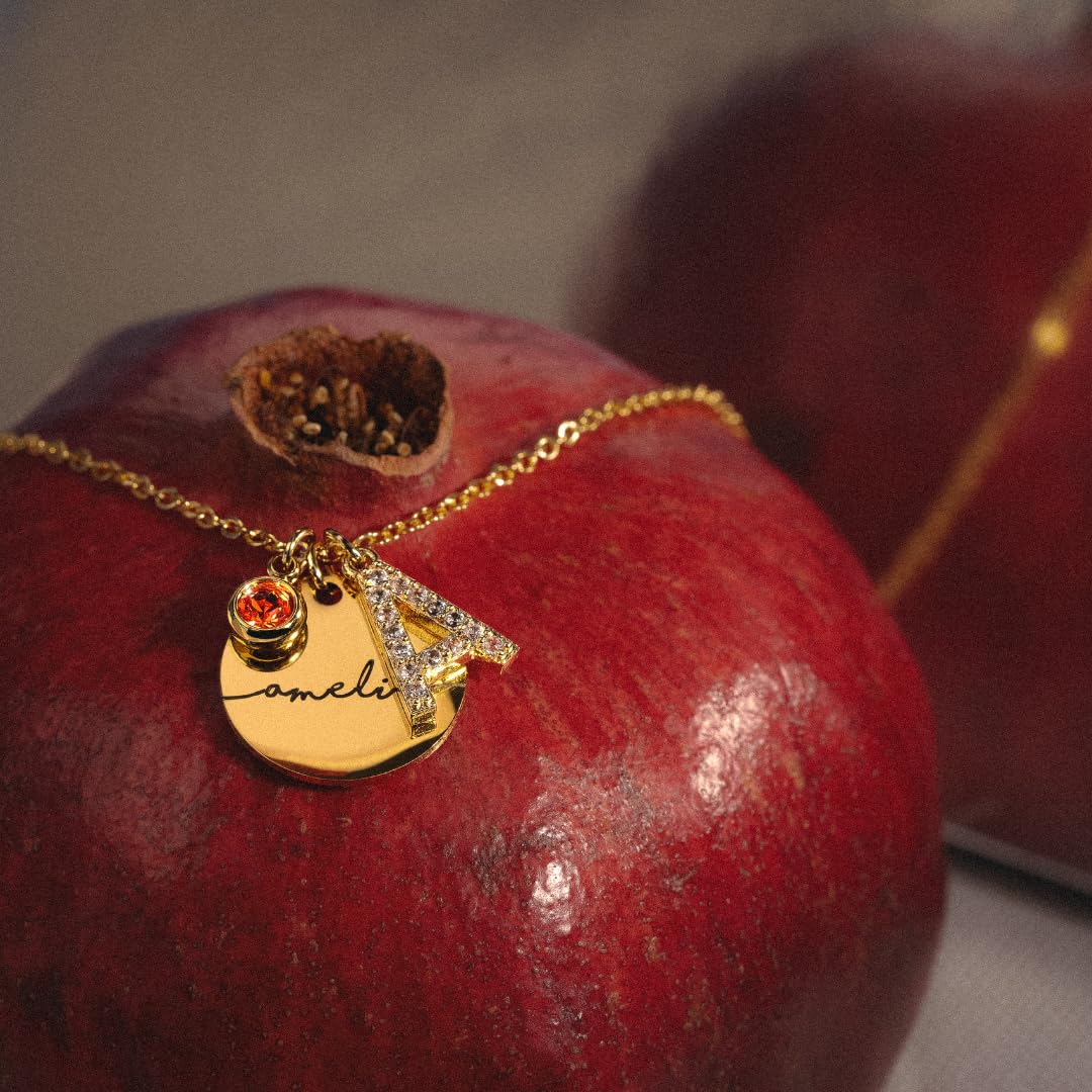 Personalized Initial Birthstone Necklace Mother's Day Gifts for Women Gold Name a Necklace Coin Pendant Custom Jewelry for Mom Gifts