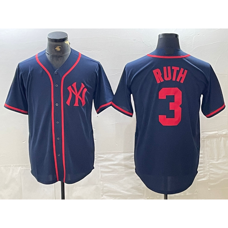 New York Yankees #3 Babe Ruth Navy Red Fedasgoge Fashion Cool Base Jersey