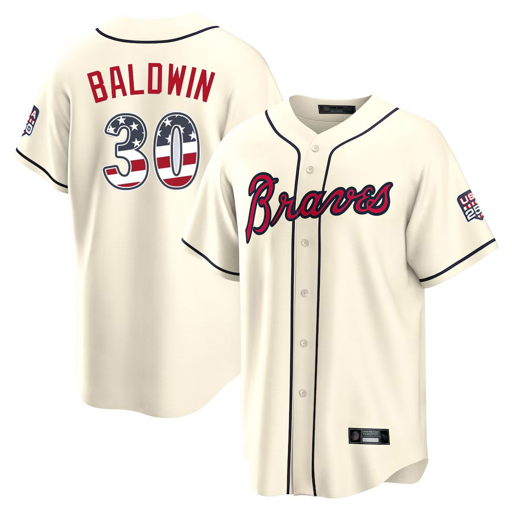 Atlanta Braves #30 Drake Baldwin Player Cream Fedasgoge USA 250 Fourth Of July Limited Home Game Stitched Jerseys