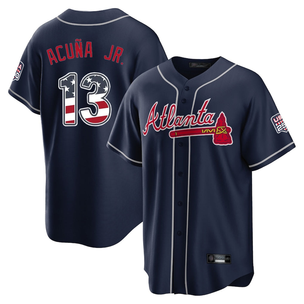 Atlanta Braves #13 Ronald Acuna Jr Player Navy Fedasgoge USA 250 Fourth Of July Limited Home Game Stitched Jerseys