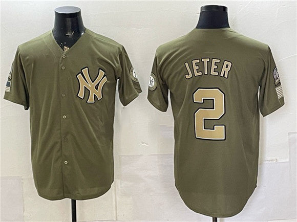 New York Yankees #2 Derek Jeter Olive Fedasgoge 2026 Armed Forces Day Stitched Jersey