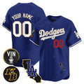 Custom Los Angeles Dodgers Vin Patch & Kobe Bryant Gold Trim Vapor Premier Limited Jersey V2 ¨C Royal Fedasgoge