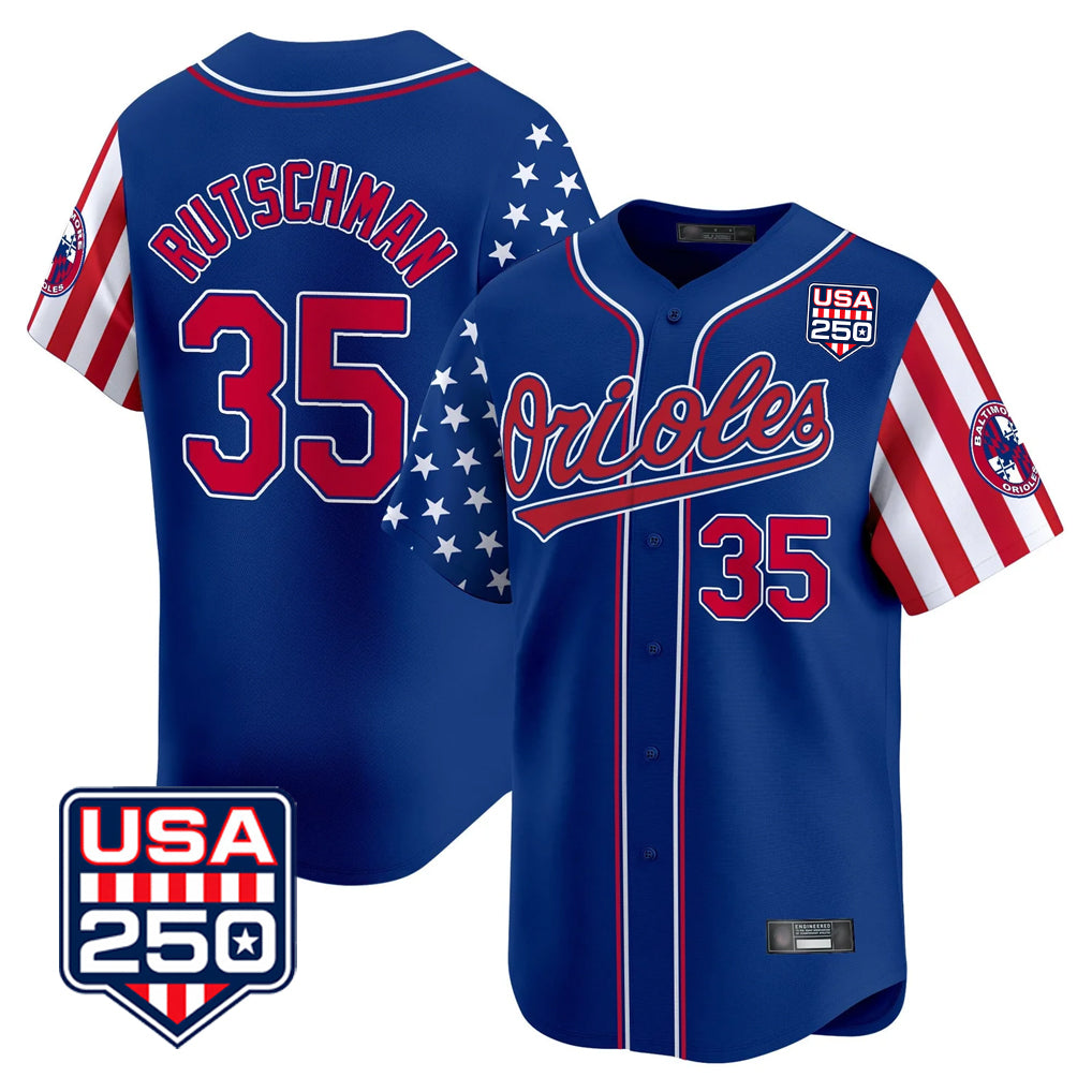 Baltimore Orioles #35 Adley Rutschman Player Royal Fedasgoge USA 250 Independence Day Vapor Premier Limited Home Game Stitched Jerseys