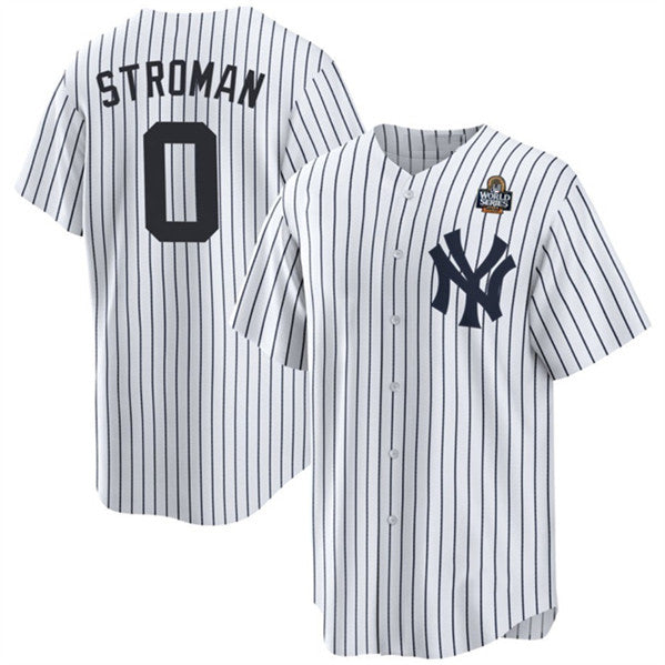 New York Yankees #0 Marcus Stroman White Fedasgoge 2024 World Series With Name Cool Base Stitched Jersey