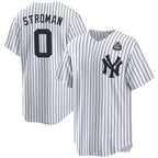 New York Yankees #0 Marcus Stroman White Fedasgoge 2024 World Series With Name Cool Base Stitched Jersey
