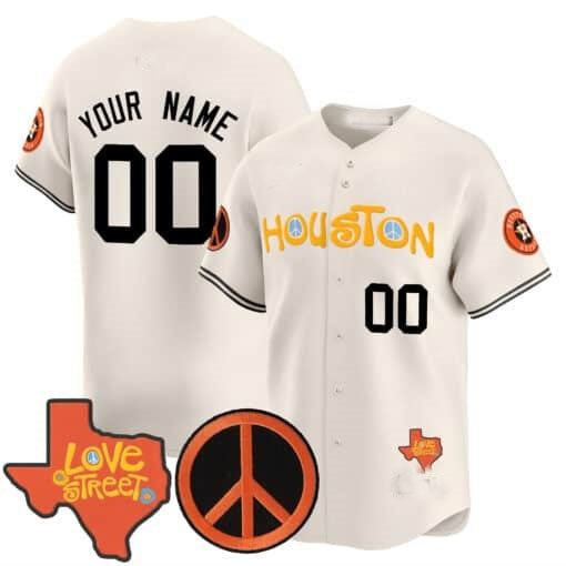 Custom Houston Astros  Love Street & Peace Sign Patch Vapor Premier Limited Jersey V2 ¨C Cream Fedasgoge