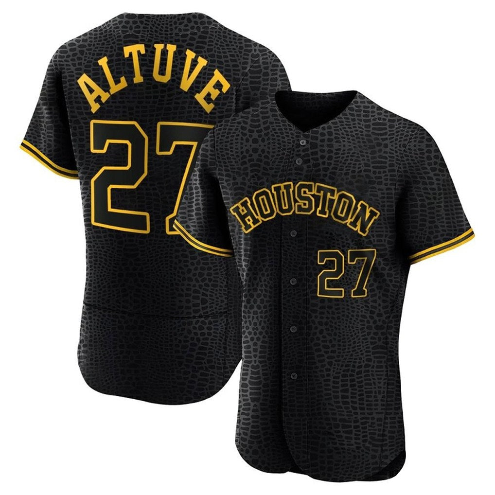 Houston Astros #27 Jose Altuve Player Black Fedasgoge Snake Skin City Limited Elite Home Stitched Jerseys