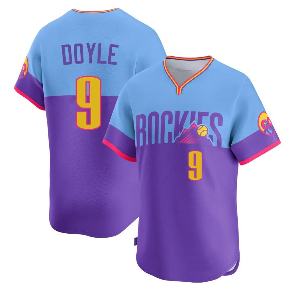 Colorado Rockies #9 Brenton Doyle Player Purple-Light Blue Fedasgoge City Connect Limited Home T-shirt Stitched Jerseys