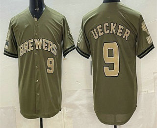Milwaukee Brewers #9 Bob Uecker Olive Fedasgoge 2026 Armed Forces Day Jersey