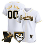 Custom Atlanta Braves 2024 Spring Training & Georgia Patch Vapor Premier Elite Jersey ¨CWhite Gold Fedasgoge