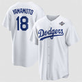 Los Angeles Dodgers #18 Yoshinobu Yamamoto White Fedasgoge 2025 World Series Home Cool Base Stitched Jersey
