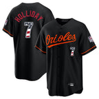 Baltimore Orioles #7 Jackson Holliday Player Black Fedasgoge USA 250 Fourth of July Home Game Stitched Jerseys