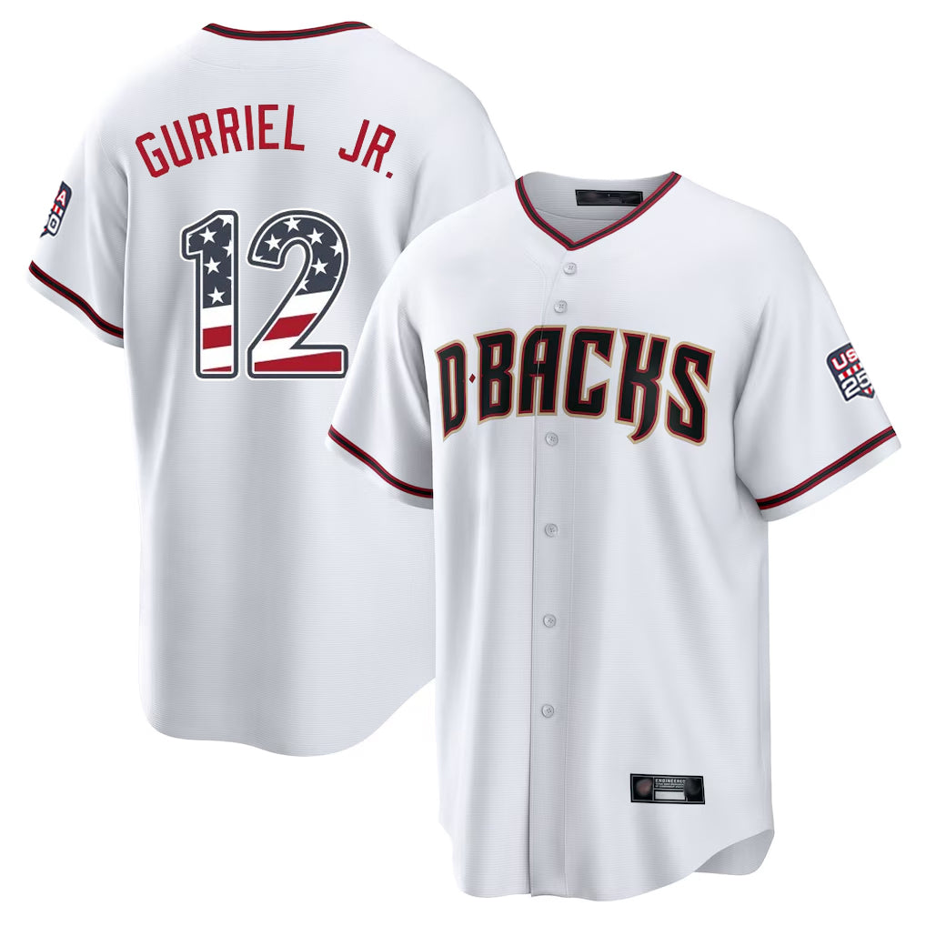 Arizona Diamondbacks #12 Lourdes Gurriel Jr Player White Fedasgoge USA 250 Fourth of July Home Game Stitched Jerseys