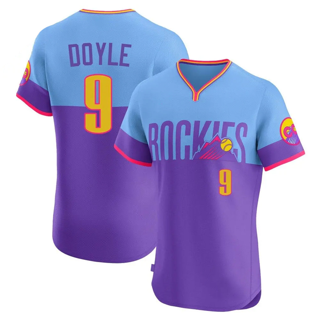 Colorado Rockies #9 Brenton Doyle Player Purple-Light Blue Fedasgoge City Connect Limited Elite Home T-shirt Stitched Jerseys