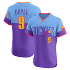 Colorado Rockies #9 Brenton Doyle Player Purple-Light Blue Fedasgoge City Connect Limited Elite Home T-shirt Stitched Jerseys