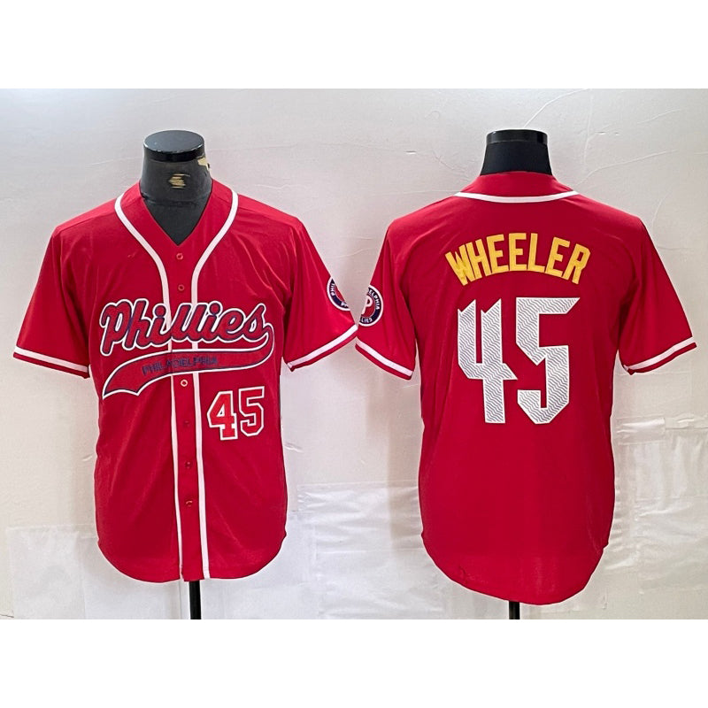 Philadelphia Phillies #45 Zack Wheeler Number Red Fedasgoge Cool Base Stitched Jerseys