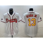 Atlanta Braves #13 Ronald Acuna Jr White Gold FOULKSSHOP 2021 World Series Champions Stitched Cool Base Jersey