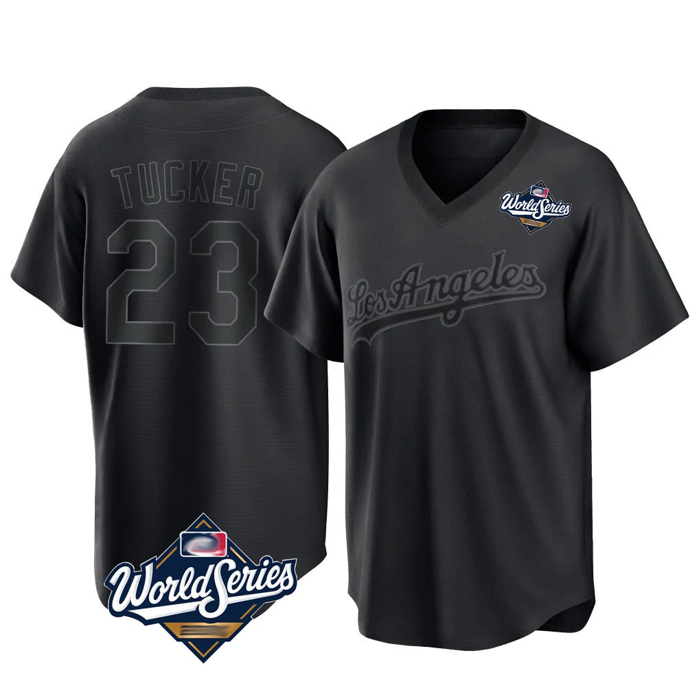Los Angeles Dodgers #23 Kyle Tucker Player Black Fedasgoge World Series Pitch Fashion T-shirt Stitched Jerseys