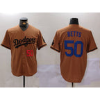 Los Angeles Dodgers #50 Mookie Betts Number Olive Fedasgoge Cool Base Limited Stitched Jersey 2