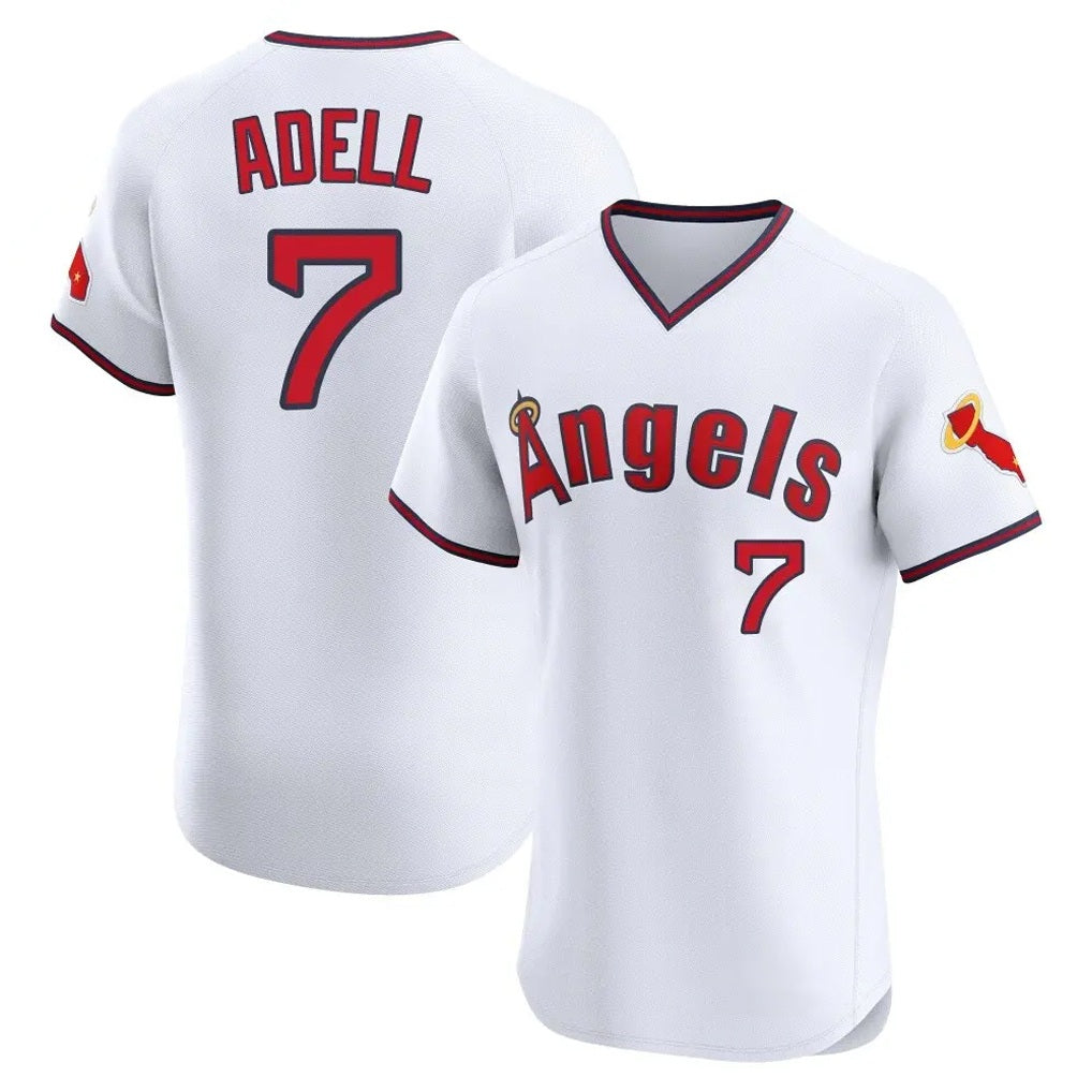 Los Angeles Angels #7 Jo Adell Player White Fedasgoge T-shirt Home Limited Elite Stitched Jerseys