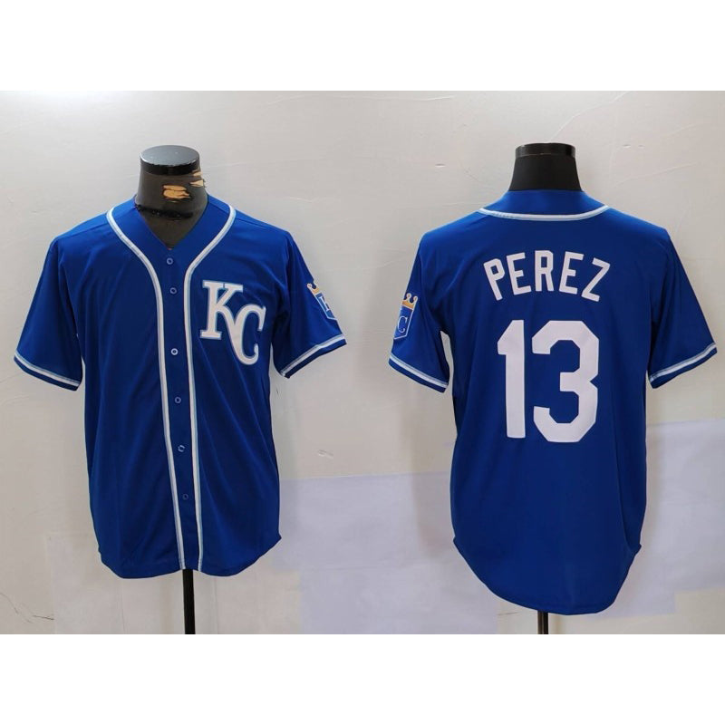 Kansas City Royals #13 Salvador Perez Blue Fedasgoge KC Cool Base Stitched Jersey
