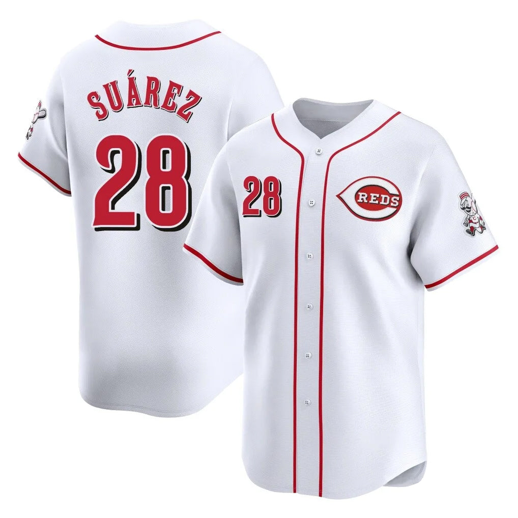 Cincinnati Reds #28 Eugenio Su¨¢rez Player White Fedasgoge Home Limited Stitched Jerseys